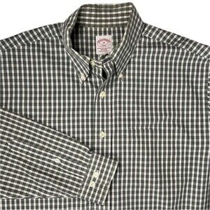 Brooks Brothers Casual Shirt Non-Iron 346 Green Stripe Long-Sleeve Button-Down